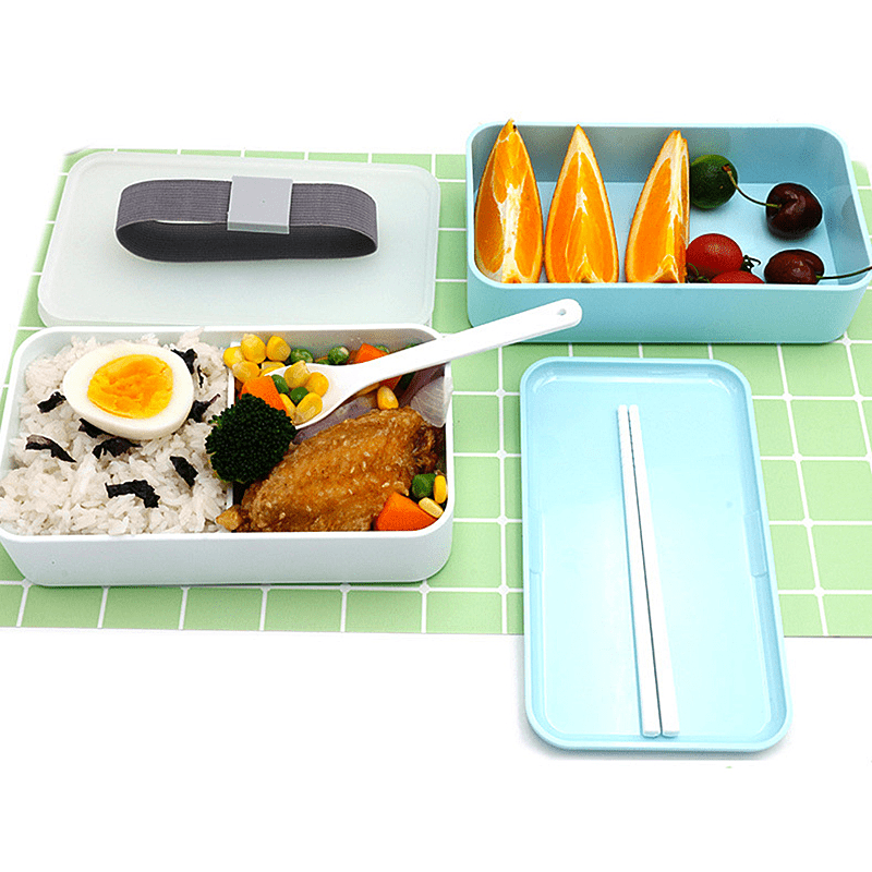 bento lunch box blue with food