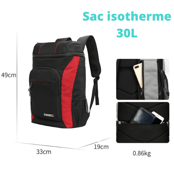 dimensions et détails sac isotherme 30L