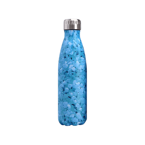 insulated stainless steel water bottle blue petals pattern - metal bottle blue petals