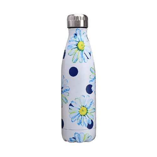 insulated stainless steel water bottle daisy flower and blue dot pattern - metal bottle