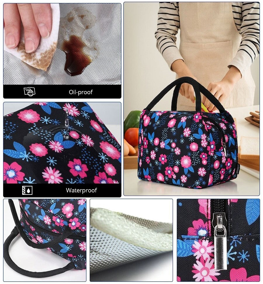 lunch bag isotherm flowers pink detail