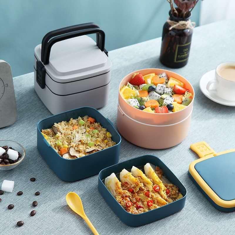 lunch box carre rond couleur gris rose bleu