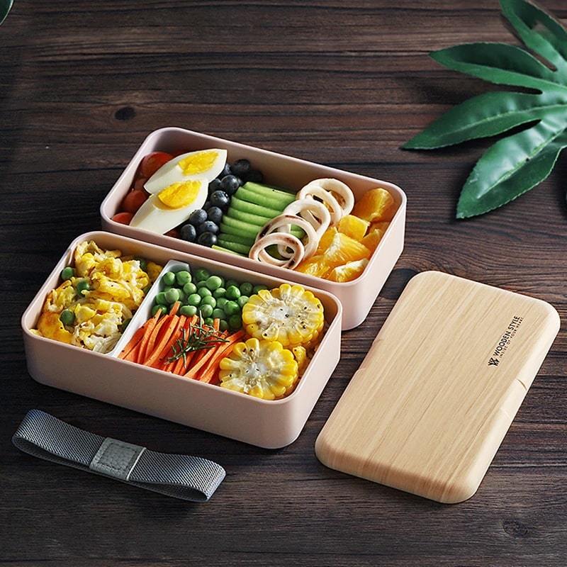Lunch box deux compartiments couleur bois