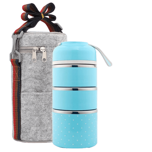 lunch box isotherme bleue trois compartiments avec sac
