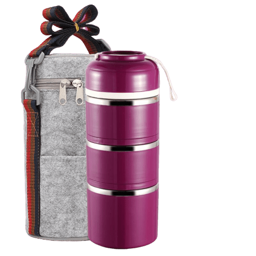 lunch box isotherme violette trois compartiments avec sac