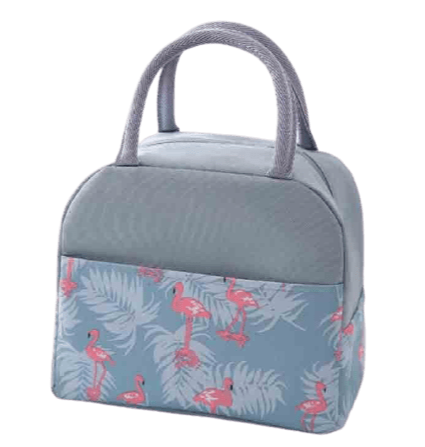 sac isotherme repas moitié gris moitié motif flamants roses