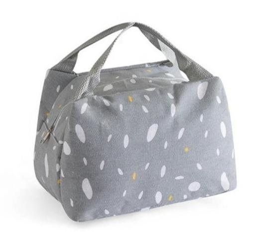 sac isotherme pour repas gris avec tâches blanches