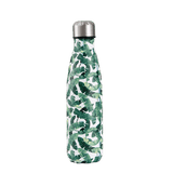 insulated stainless steel water bottle white with green banana tree leaves