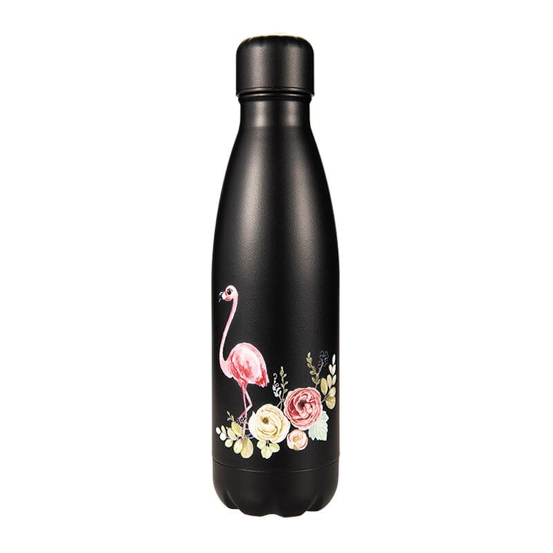 insulated stainless steel water bottle black flamingo