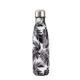 insulated stainless steel water bottle white with black leaf