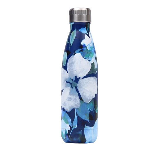 insulated Stainless Steel Water Bottle blue flower