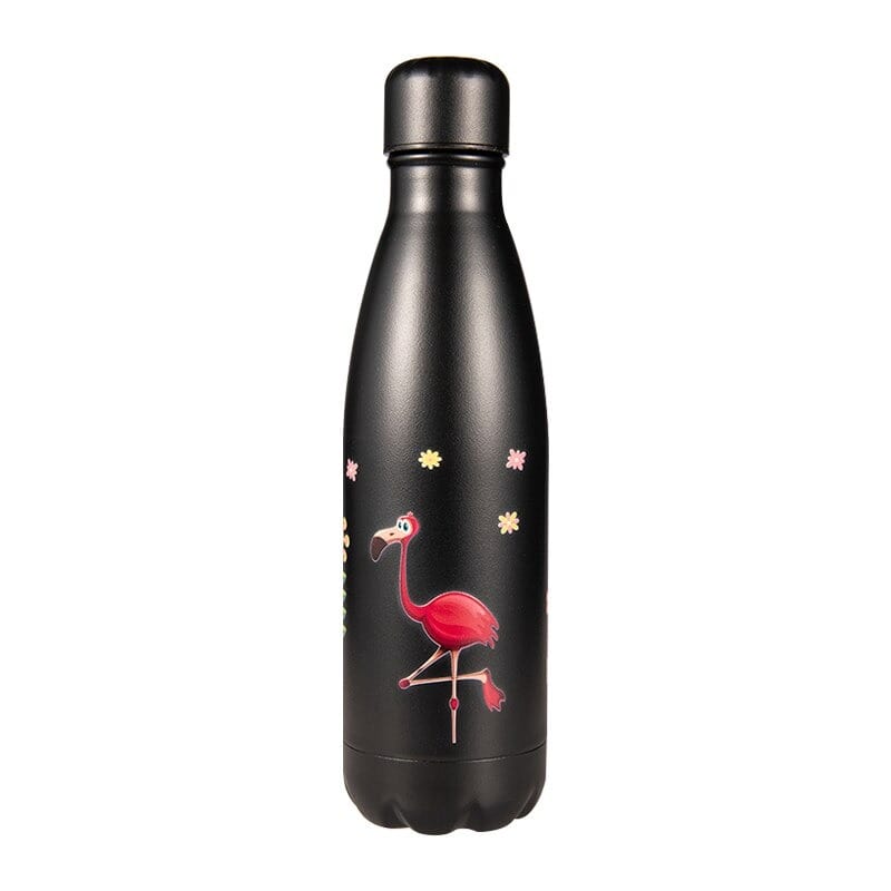 insulated stainless steel water bottle crazy black flamingo