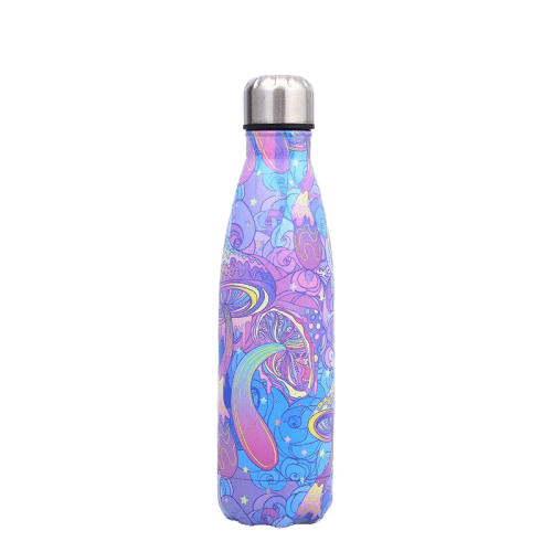 insulated stainless steel water bottle fantaisy blue and purple pattern
