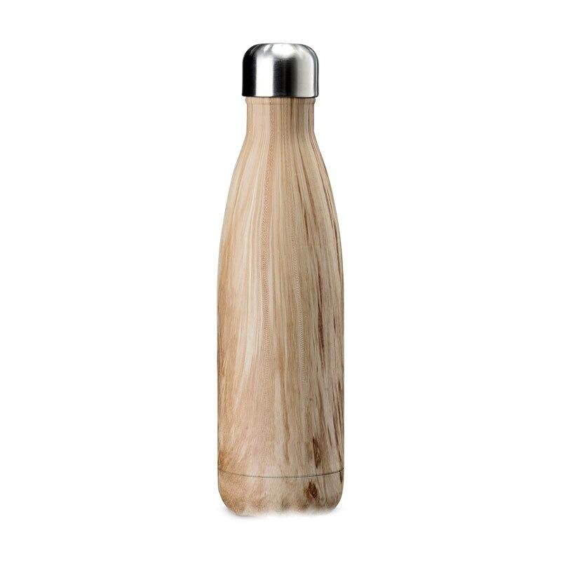 insulated stainless steel water bottle maple wood 17oz
