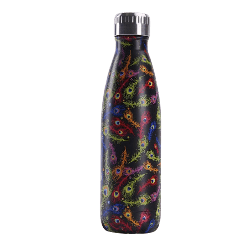insulated stainless steel water bottle peacock feather
