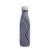 insulated stainless steel water bottle with black sweet line with light blue and purple