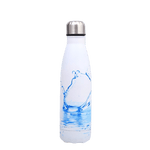 insulated stainless steel water bottle blue and white with water pattern