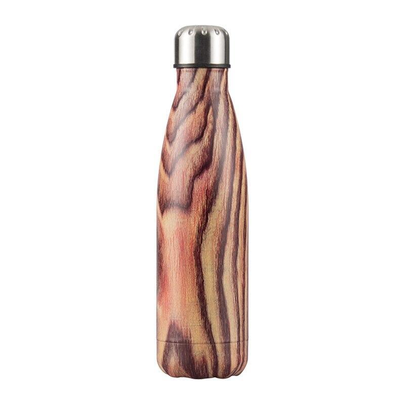 insulated stainless steel water bottle walnut wood 17oz